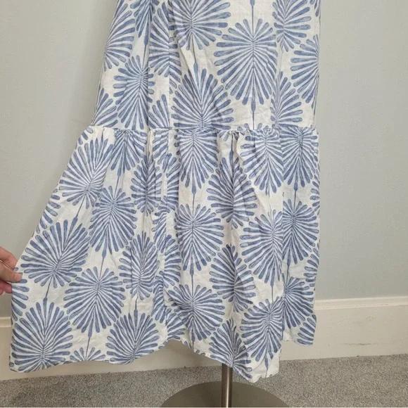 SMALL NEW Joie Blue Leaf Print Linen Viscose Rayon Blend Maxi Sundress S w/pocke